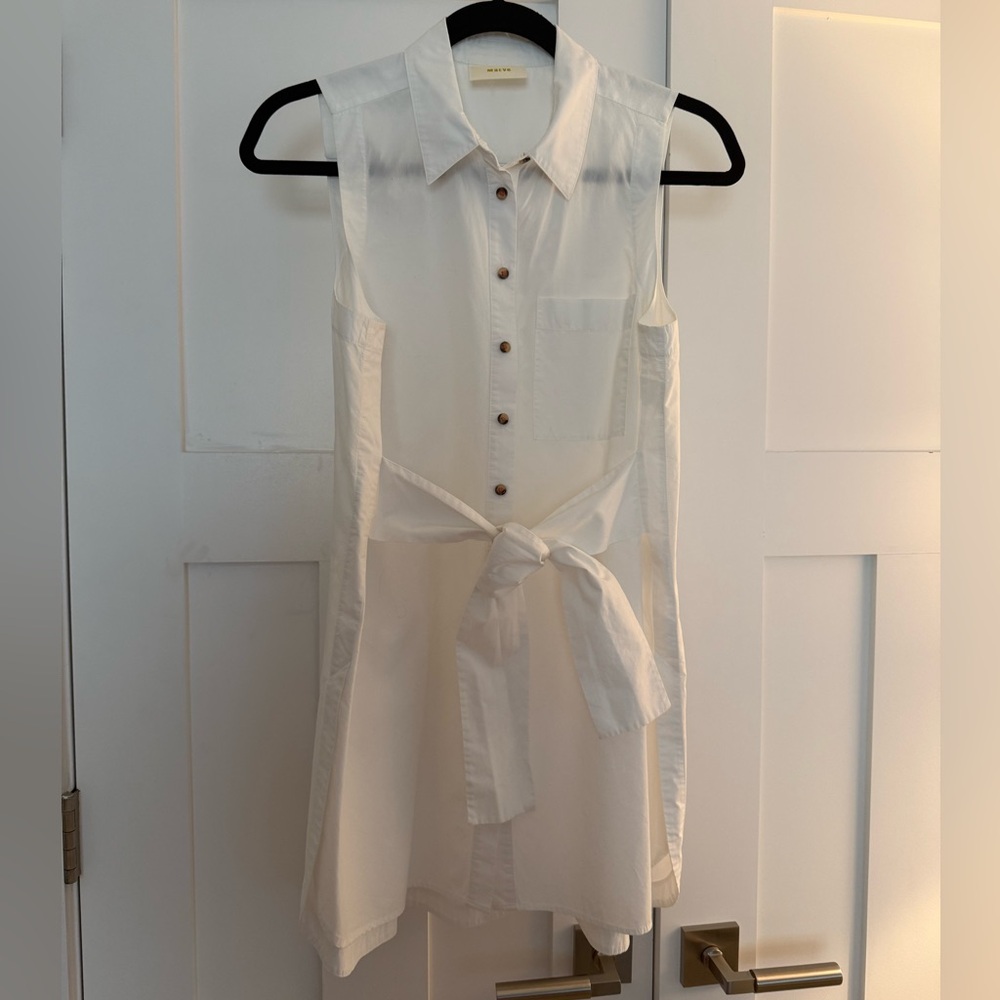 Maeve White Sleeveless Button Down Shirt with Tie Front